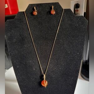 Stunning gold plated and Baltic amber jewelry set